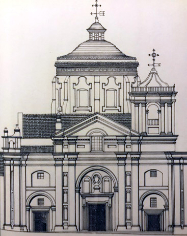 Drawing of the façade of San Ignacio Church