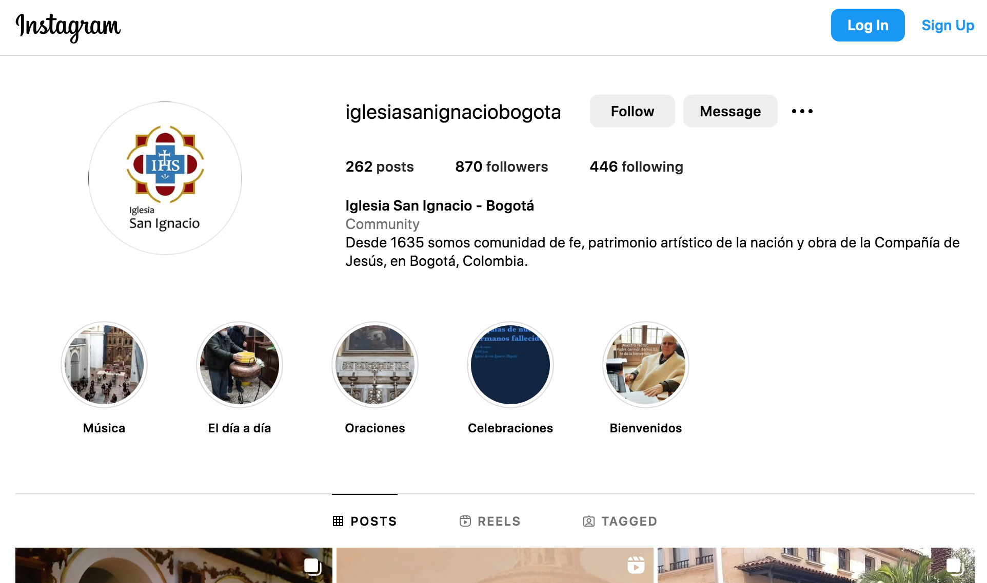 San Ignacio Church Instagram profile 